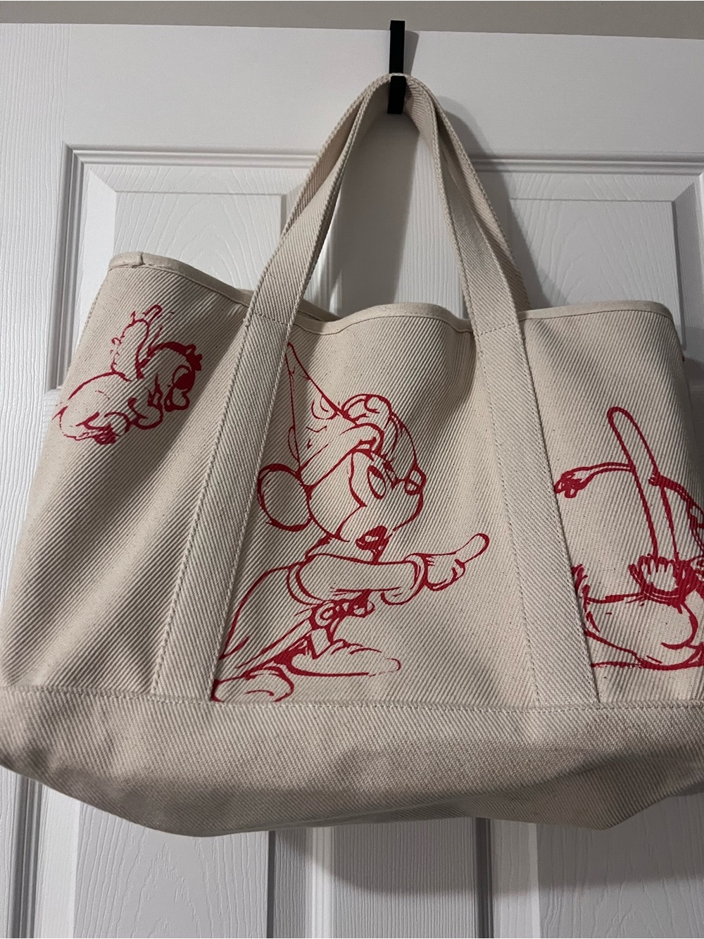 Fantasia Pleasing Canvas Tote Bag in Cream with Red Sketches - Picture 2 of 3